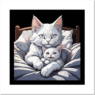 Loving Connection: White Cat Duo Posters and Art